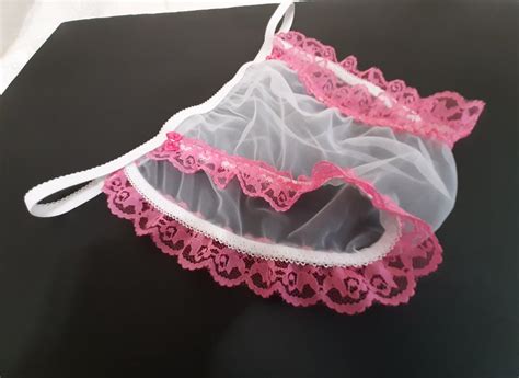 pouched white pink lace sissy panties sheer seamless etsy