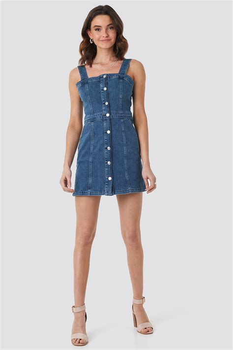 Pinafore Mini Denim Dress Blue Na