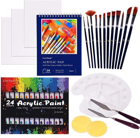 Acrylic Paint Set 46 Piece Painting Supplies Set Includes 24 Etsy