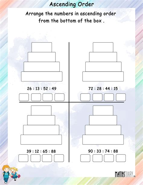 Arrange Numbers In Ascending Order In Boxes Math Worksheets