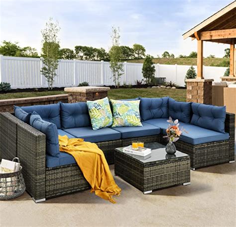 Jamfly 7 Pieces Outdoor Patio Furniture Sectional Set Black Wicker