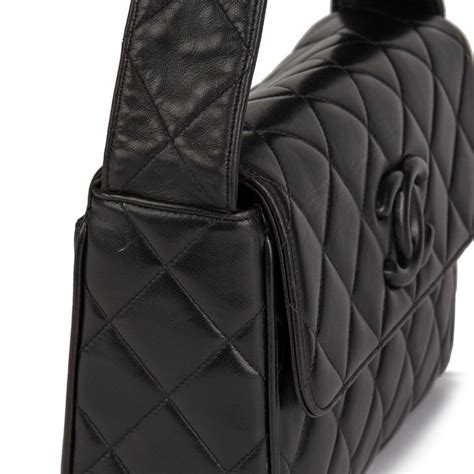 1994 Chanel Black Quilted Lambskin Vintage Leather Logo Shoulder Bag At