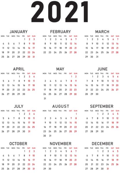 Calendar 2021 Year Png Transparent Image Download Size 414x600px