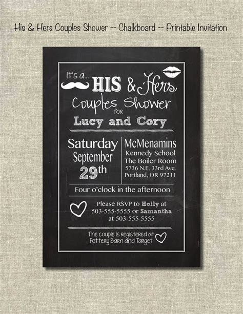 his and hers couple shower chalkboard printable invitation couple shower couple wedding