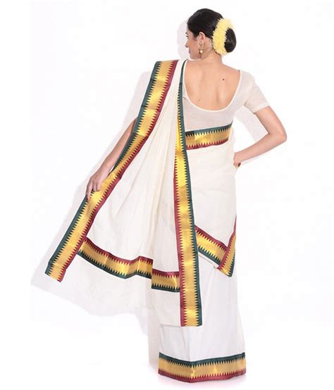 Saree length, 6.3 m (with blouse piece). Fashion Kiosks Cream Cotton Kerala Kasavu Set Mundu (2 Mtr ...