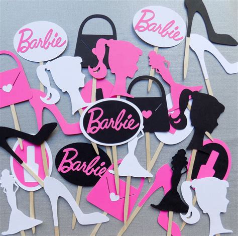 24 Barbie Cupcake Toppers Pink And Black Cupcake Toppers Barbie Party