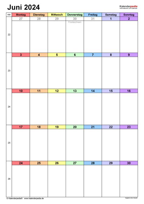 Kalender Juni 2024 Als Pdf Vorlagen