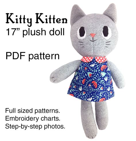 This listing is for a pdf sewing pattern and. Kitty Kitten cat rag doll sewing pattern, soft toy plushie ...