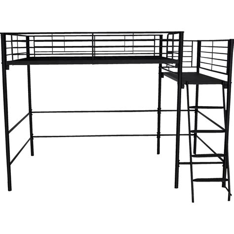 Votre lit double prend trop de place ? Lit mezzanine 2 places en acier Noir avec plateforme ...