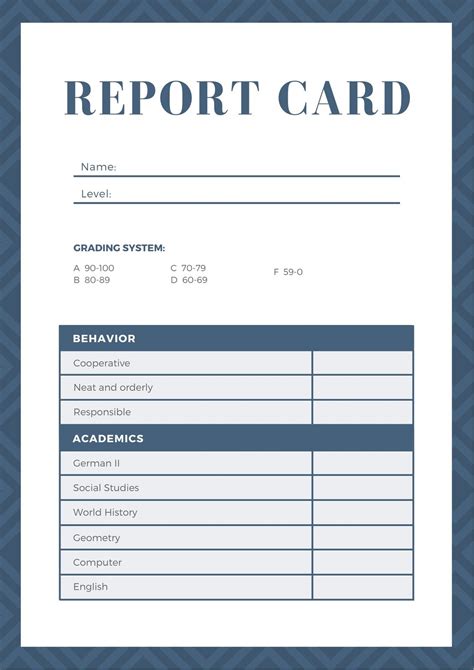 Free Printable Blank Report Card For Homeschool