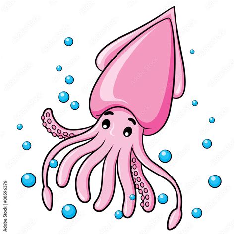 Squid Cartoon Illustration Of Cute Cartoon Squid Stock Vector Adobe
