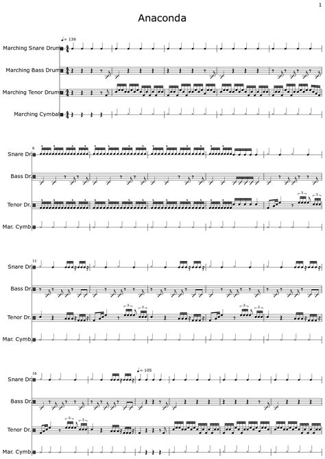 Anaconda Sheet Music For Marching Snare Drums Marching Bass Drums