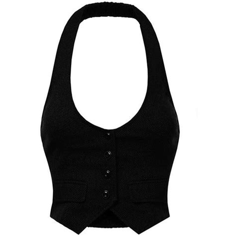 Women Halter Neck Buttoned Waistcoat Black Vest Business Work Etsy Black Vest Outfit Mode