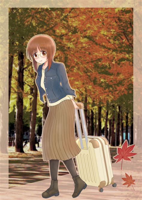 Safebooru 1girl Absurdres Ankle Boots Arms Behind Back Autumn Autumn Leaves Bangs Bespectacled