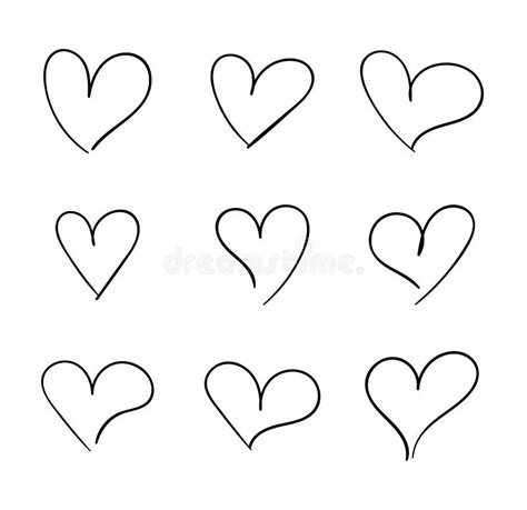 Vector Hand Drawn Hearts Set Doodle Drawings Love Symbols Isolated On