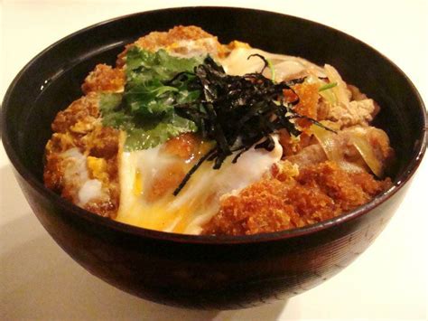 Katsudon donburi topped with deep fried breaded cutlet of pork My Favorite 和食