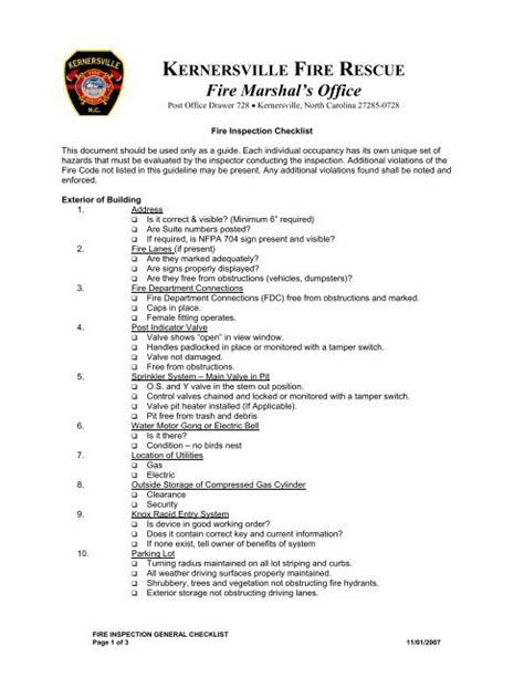 Fire Inspection Checklist Building Fire Inspection Te