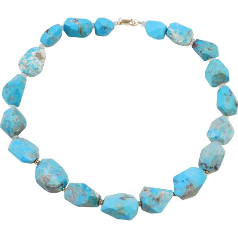 Sterling Silver And 14k Gold Chunky Turquoise Bead Necklace ~ 18 From