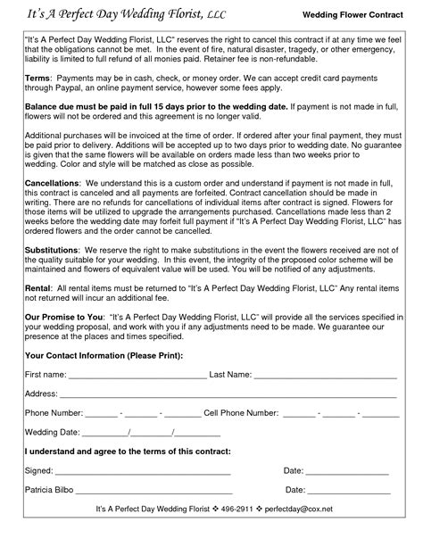 Florist Contract Template Free Templates Printable