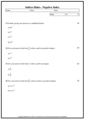 Indices Negative Indices By Maffsy Teaching Resources Tes