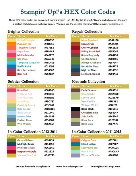 Hex Color Codes Stampin Up 2011 12pdf Rgb Color Codes Hex Color