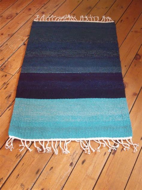 Handwoven Rug In Many Shades Of Blue Woven On Dryad Tapestry Loom