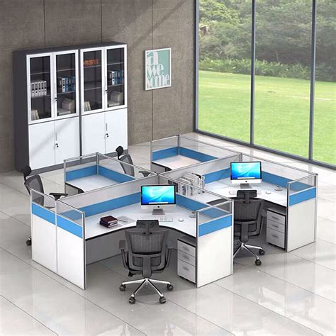China Modern Office Furniture Blue Office Cubicle Office Desk 4 Seater Office Workstation ...