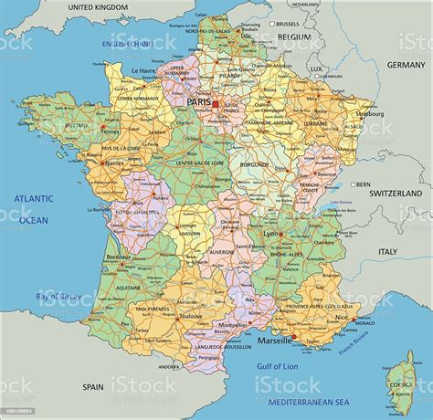 France Highly Detailed Editable Political Map Stock Illustration