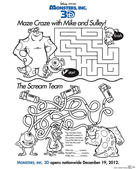 Monsters Inc Maze Craze Disney Activities Activity Sheets For Kids