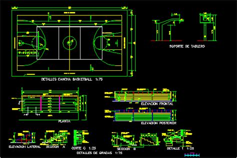 Indoor Basketball Court With Bleachers Dwg Block For Autocad • Designs Cad
