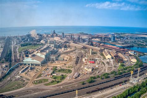 Aerial View Of Downtown Gary Indiana And Its Steel Mill Stock Photo