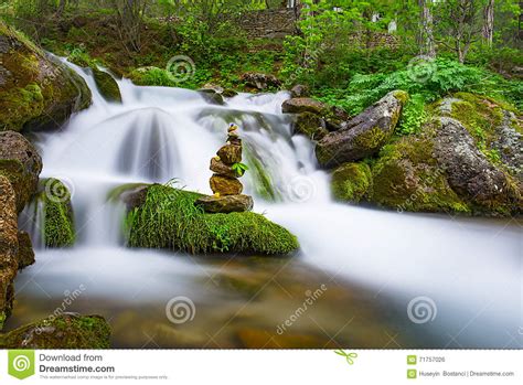 Zen Stonesand Waters Of The Waterfall Stock Photo Image Of Algae