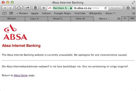 Search ifsc codes of dbs bank ltd. Absa Internet banking down again