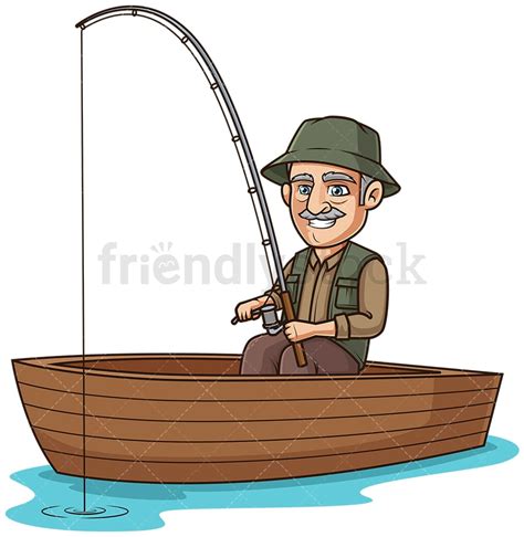 Old Man In A Boat Fishing Cartoon Clipart Vector Friendlystock