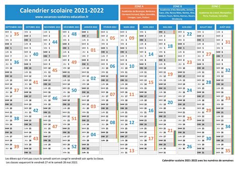 Calendrier 2022 Avec Vacances Scolaires Et Numéro De Semaine