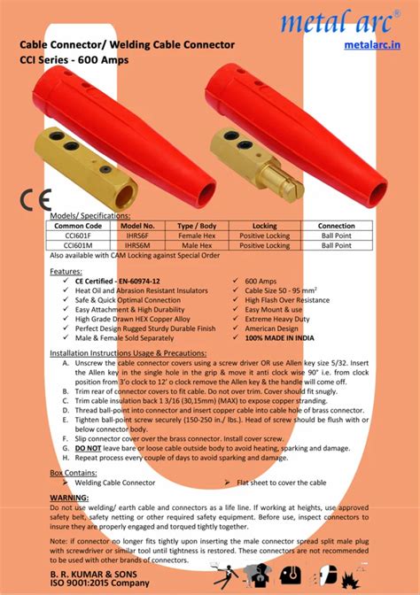 Brass Female Welding Cable Connector Cci Series Ihrs6f 600 Amps At Rs