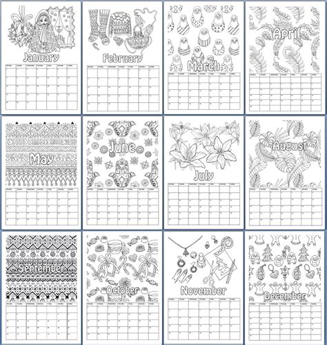 Printable Coloring Calendar 2022 2023 Patterns Pdf Etsy Uk