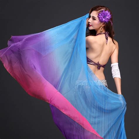 belly dance silk veil stage semi circular dancing scarf indian performance veils gradient colors