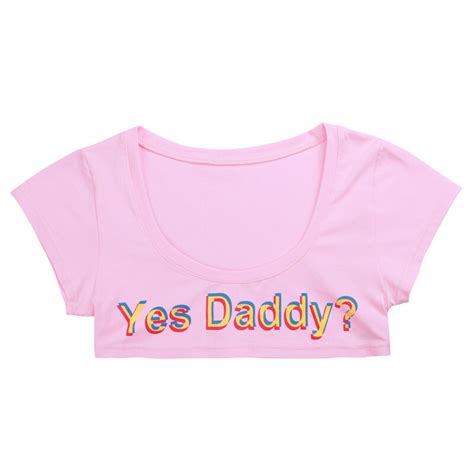 Women Short Sleeve Yes Daddy Printing Summer Cami Tee Shirt Crop Tops