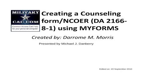 Creating A Counseling Formncoer Da 2166 8 1 Using Myforms Pdf