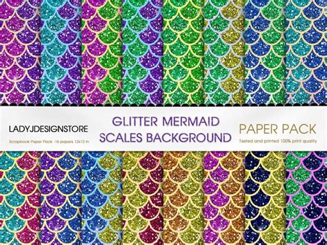 Glitter Mermaid Sparkling Scales Digital Paper Seamless Mermaid Tail