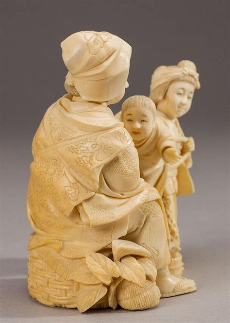 Signed Japanese 19c Carved Ivory Figural Group Figurine