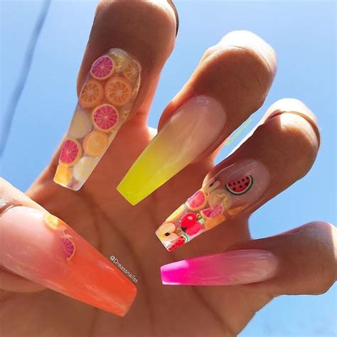 Summer Acrylic Nails With Watermelon And Fruit Nails Designs Fruit
