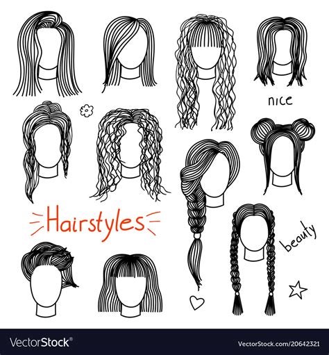 Set Of Hand Drawn Womens Hairstyles Royalty Free Vector