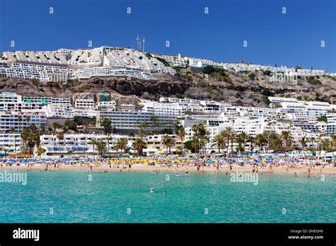 People At The Beach And Apartments Puerto Rico Gran Canaria Spain