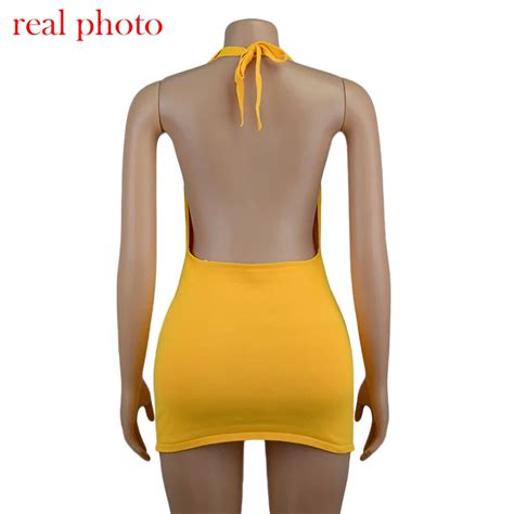 backless halter sexy mini dresses bodycon sleeveless knitted dress look love lust
