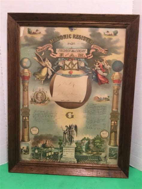 Masonic Register Certificate Flame Oak Original Framed 3892739583