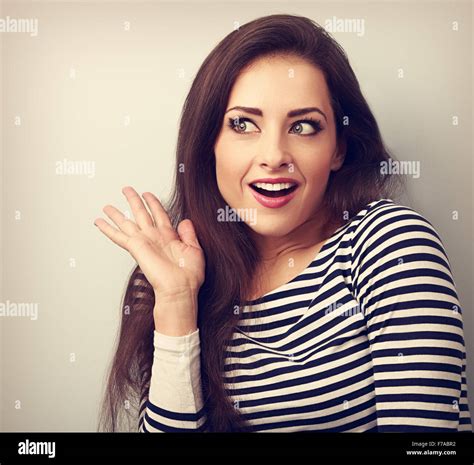 Excited Beautiful Woman Surprising And Looking Woman With Open Mouth And Gesturing Hand
