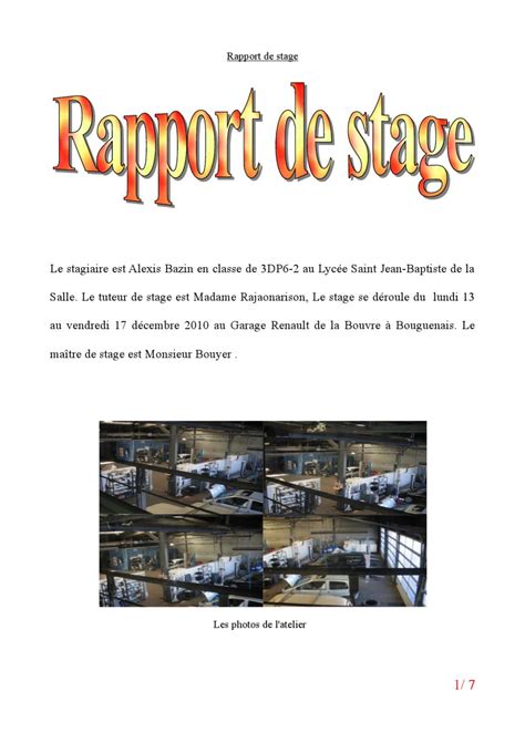 Exemple De Rapport De Stage 3eme Page De Garde Indoviras Images And