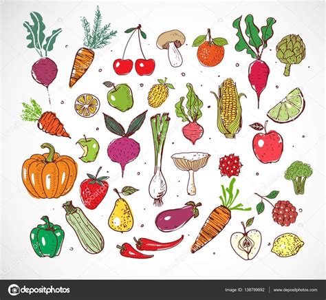 Télécharger Doodle Fruits Et Légumes — Illustration Doodles Fruit